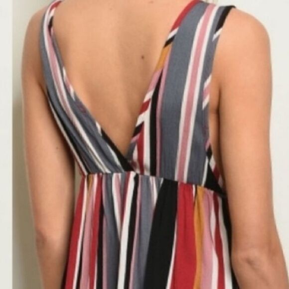 Multicolor‎ Striped Plunging Sleeveless V Neck Top - Picture 6 of 14
